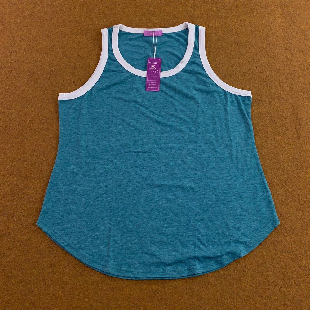 Moshu Womens XL Teal Ringer Contrast Trim Sleeveless Tank Top NWT *Flaw